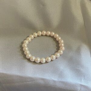 Pink stretch faux pearl bracelet